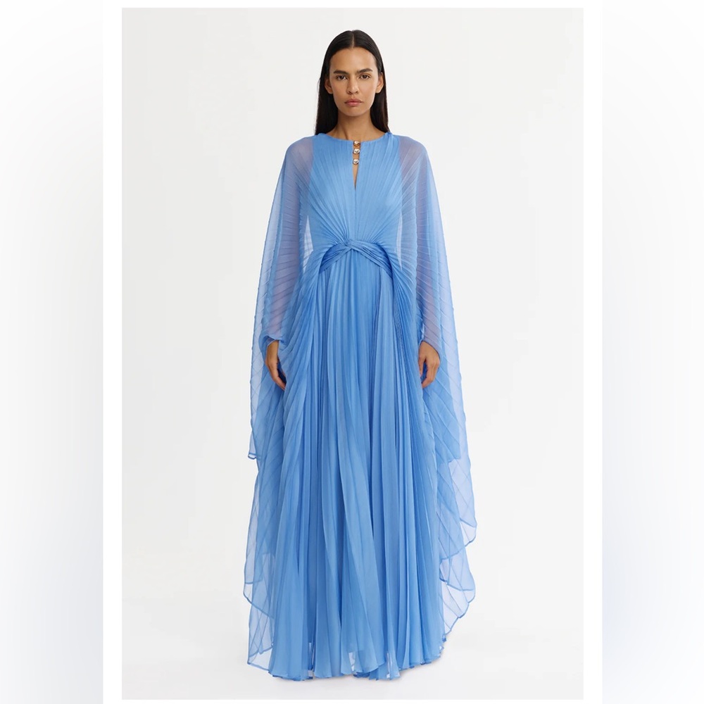 NEW Acler Orleton Pleated Sky Blue Formal Maxi Dress Gown - Size 8